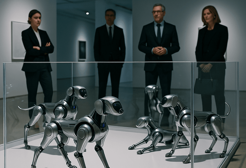 Des Chiens Robots à 100K $ de Beeple avec les Visages de PDG Tech S'exposent à Miami