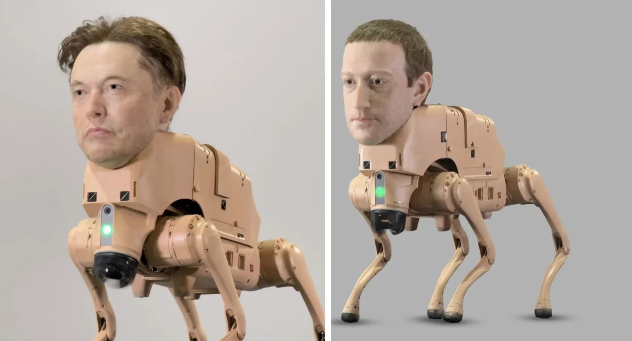 Des chiens-robots aux visages de milliardaires volent la vedette lors d'une foire d'art aux États-Unis.