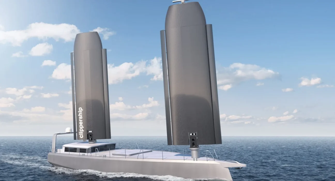 Une entreprise américaine conçoit un navire-cargo éolien de 24 mètres avec des voiles repliables.