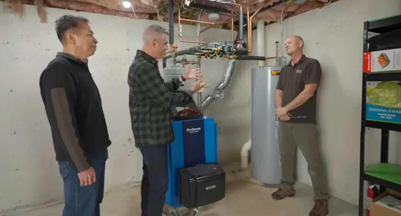 Technicien HVAC présente un chauffe-eau exceptionnel avec une efficacité de près de 400 %