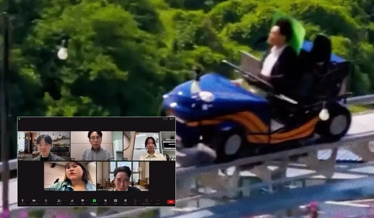Homme Attend une Réunion Vidéo depuis une Montagne Russe Active