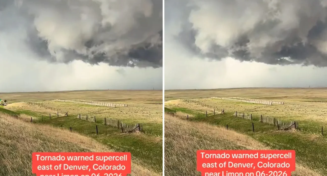 Pourchasseur d'orage : Suivi d'une supercellule menace-tornade avec un nuage mural tournoyant à l'est de Denver.