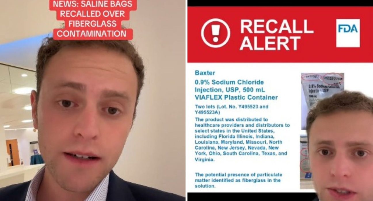 Rappels de sacs de saline dans 14 États en raison d'une contamination potentielle par de la fibre de verre.